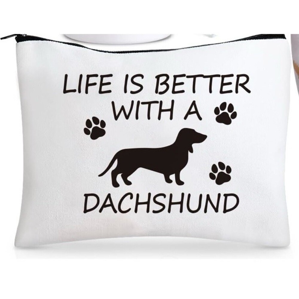 Dachshund Zipper Pouch Makeup Bag White Life Is Better With A Dachshund